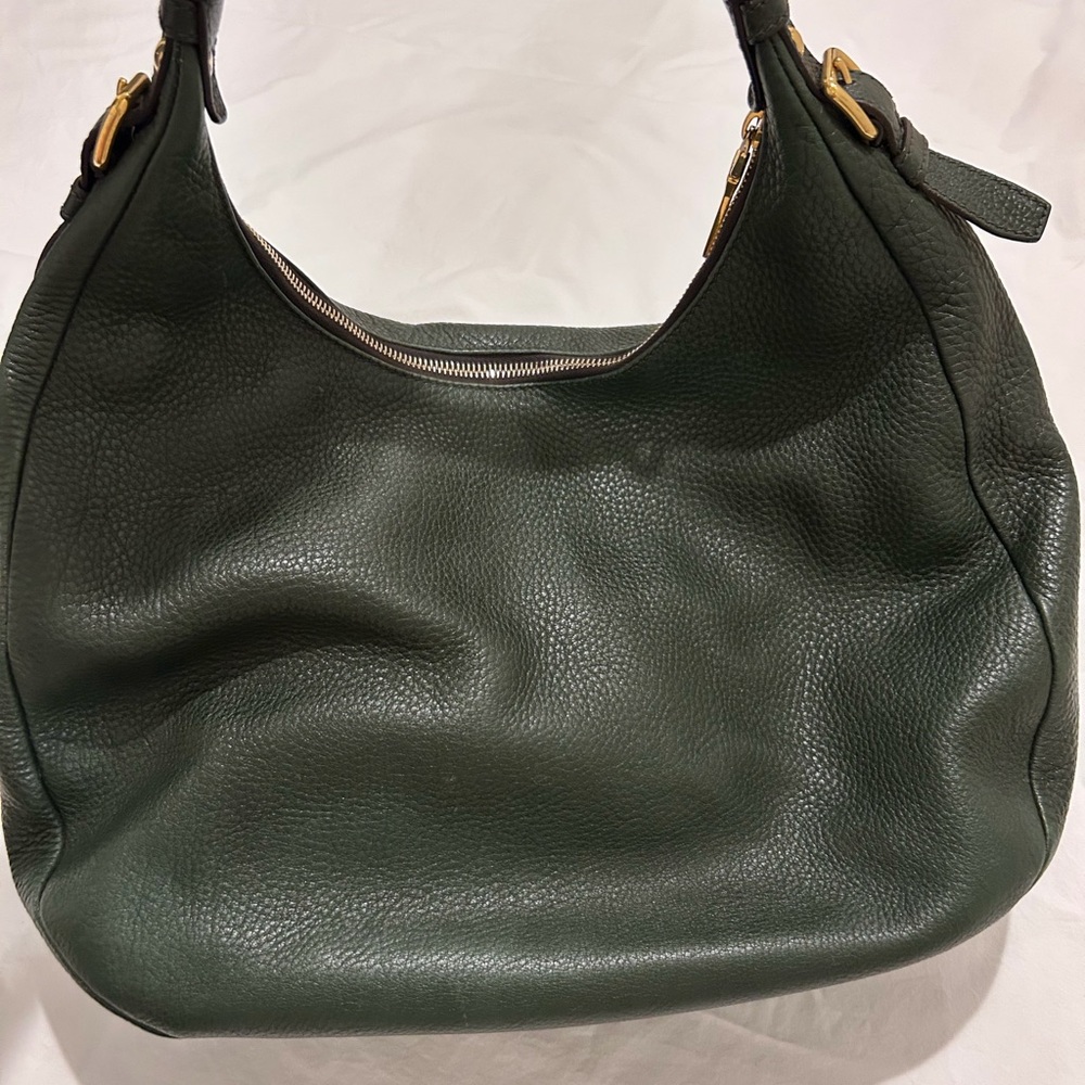 Prada Vitello Daino Leather Hobo Bag Dark Green Gold Hardware - Picture 3 of 5